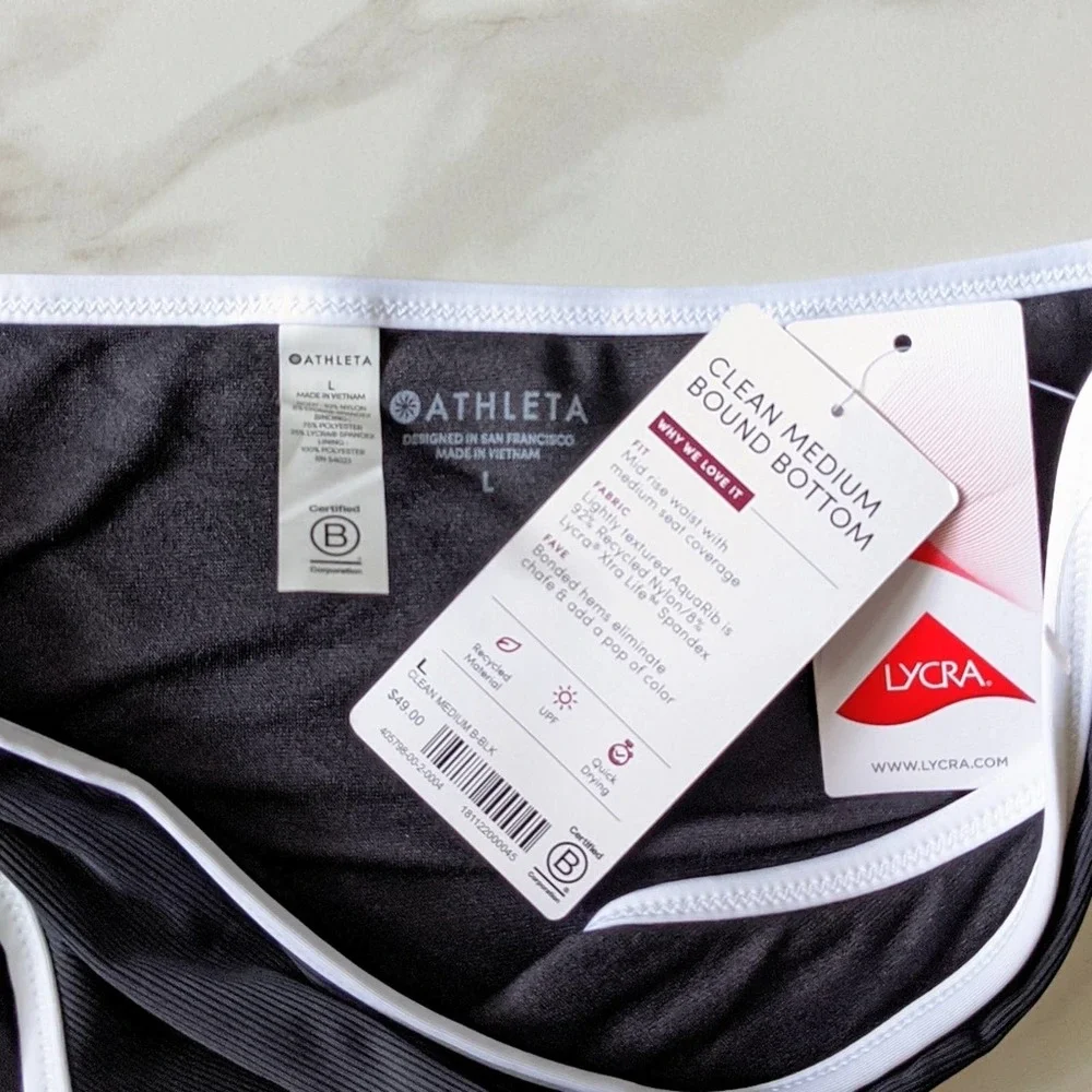 ATHLETA Clean Medium Bound Black and White Bikini Bottom Size Large - Picture 7 of 9